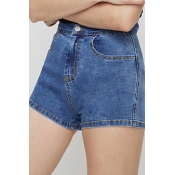 Lovely Casual Bandage Design Blue Denim Shorts