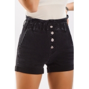 Lovely Casual Buttons Design Black Shorts