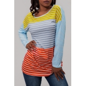 Lovely Casual O Neck Striped Multicolor T-shirt