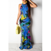 Lovely Casual Printed Blue Floor Length Dress