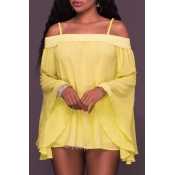Lovely Casual Dew Shoulder Loose Yellow Blouse