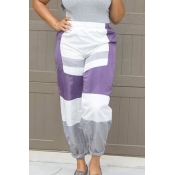 Lovely Chic Color-lump Patchwork Purple Pants