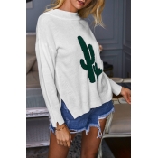 Lovely Cactus Shape Design White Sweaters