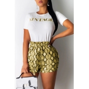 Lovely Casual O Neck Printed Yellow Two-piece Shor