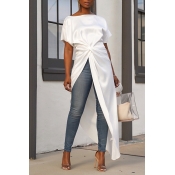 Lovely Trendy Asymmetrical White Blouse