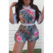 Lovely Trendy Hollow-out Printed Green One-piece R