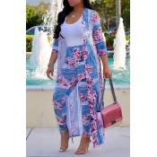 Lovely Casual Printed Baby Blue Two-piece Pants Se