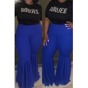 Lovely Casual Flounce Design Blue Plus Size Pants