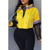 Lovely Casual Mandarin Collar Mesh Patchwork Yello