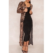 Lovely Casual See-through Black Sequined Long Coat