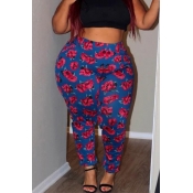 Lovely Casual Printed Blue Plus Size Pants