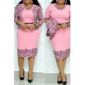 Lovely Trendy Patchwork Pink Plus Size Two-piece S