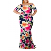 Lovely Casual Floral Printed Pink Floor Length Dre