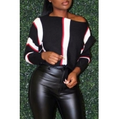Lovely Casual Striped Black Blouse