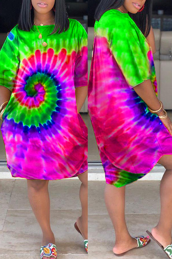 

Lovely Leisure Tie-dye Green Knee Length Dress