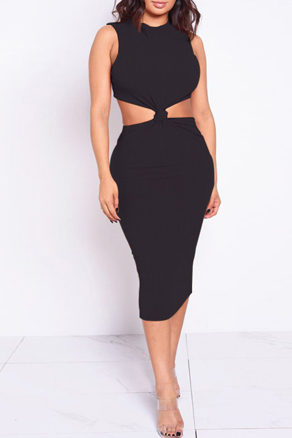 

Lovely Sweet Hollow-out Black Mid Calf Dress