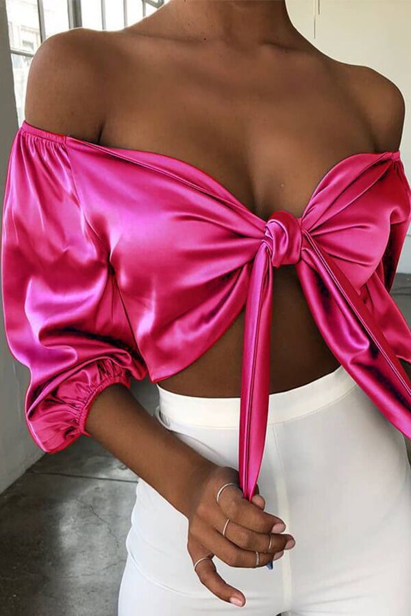 

Lovely Leisure Off The Shoulder Rose Red Blouse