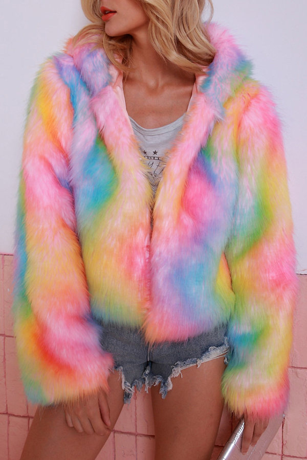 Lovely Casual Hooded Collar Multicolor Coat
