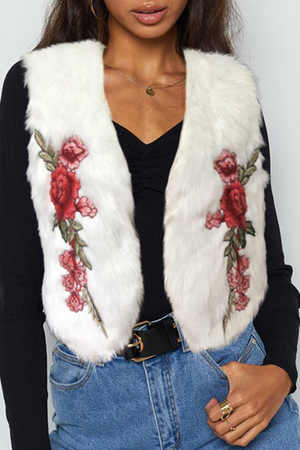 

Lovely Casual Embroidered Design White Vests