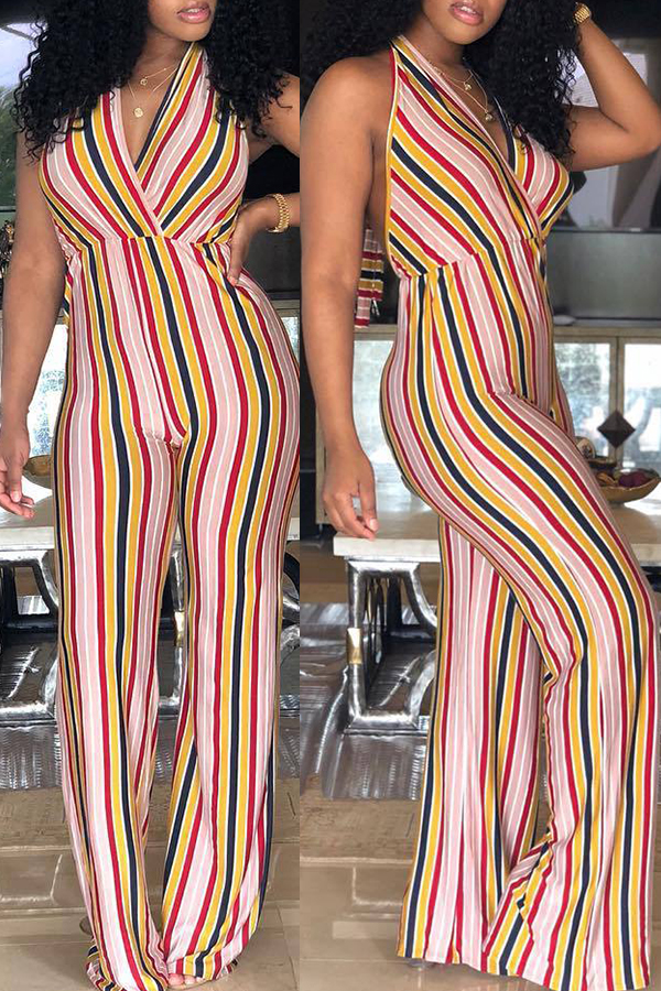 

Lovely Trendy Striped Multicolor One-piece Jumpsuit, Multicolor stripe