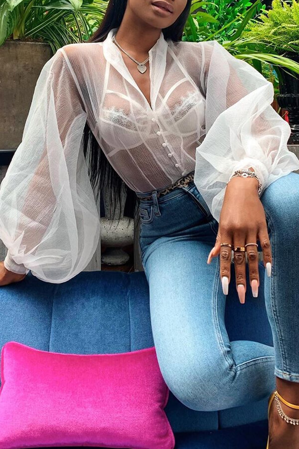 

Lovely Sexy See-through White Blouse