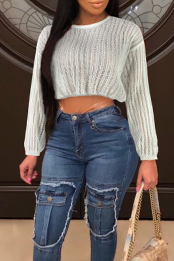 Lovely Trendy Hollow-out White Sweaters