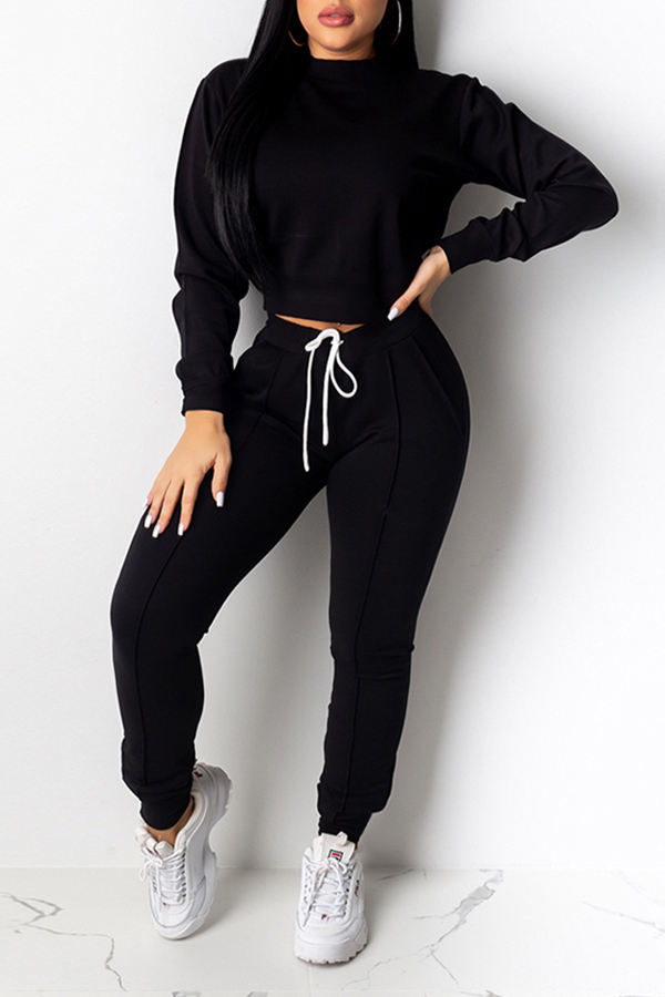 

Lovely Casual Basic Black Two-piece Pants Set
