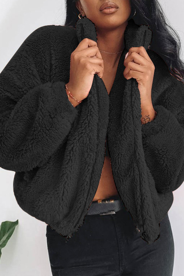 

Lovely Trendy Zipper Design Black Coat