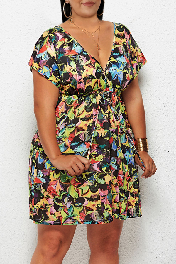 Lovely Casual Printed Black Knee Length Plus Size Dress