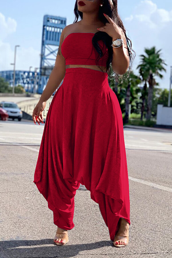 

Lovely Casual Loose Rose Red Two-piece Pants Set