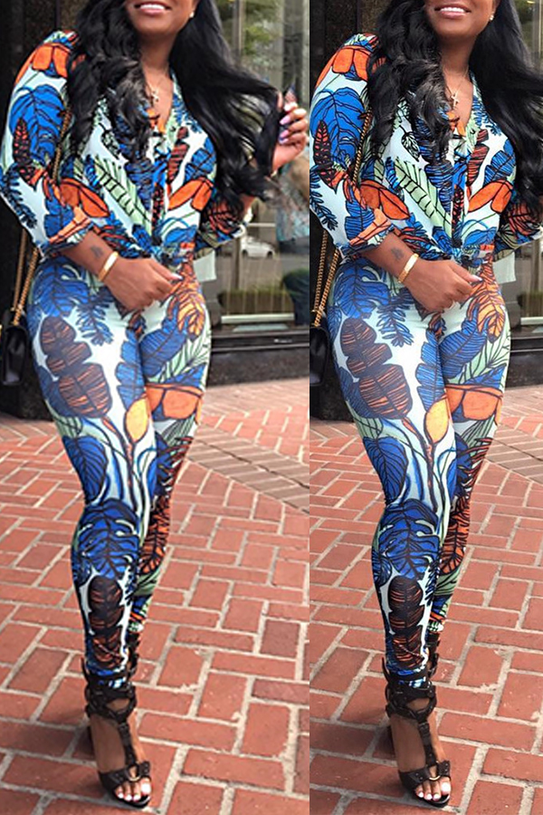 

Lovely Casual Floral Printed Multicolor One-piece Jumpsuit, Multi