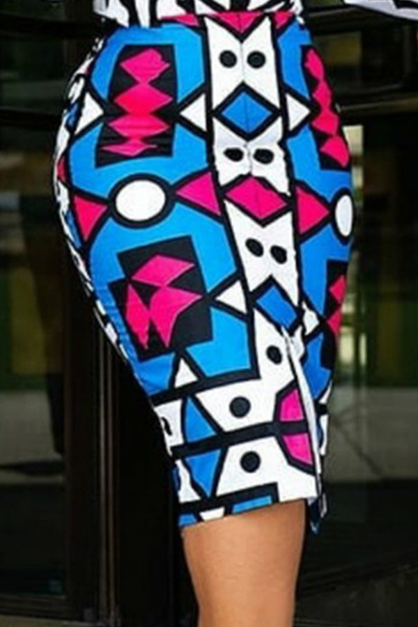 

Lovely Work Printed Blue Knee Length Skirt
