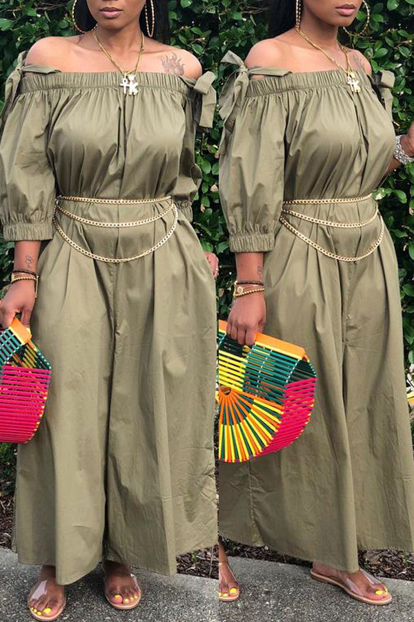 

Lovely Leisure Lace-up Loose Army Green One-piece Jumpsuit