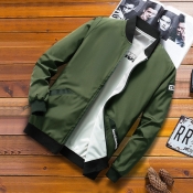 Lovely Casual Patchwork Army Green Jacket