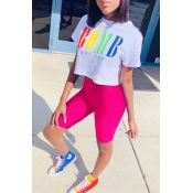 Lovely Leisure Letter Printed Pink Two-piece Short