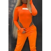 Lovely Casual Letter Printed Orange Bodysuit
