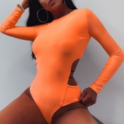 Lovely Casual Hollow-out Orange Bodysuit