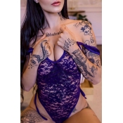 Lovely Sexy Hollow-out Purple Bodysuit