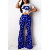 Lovely Casual Lip Printed Blue Two-piece Pants Set