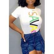 Lovely Casual Letter Printed White T-shirt