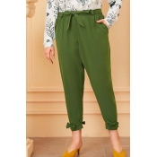 Lovely Casual Lace-up Green Plus Size Pants