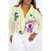 Lovely Trendy Striped Printed Yellow Blouse