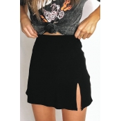 Lovely Casual Slit Black Mini Skirt