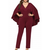 Lovely Casual Cloak Design Wine Red Plus Size One-