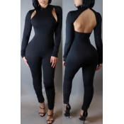 Lovely Trendy Hollow-out Black One-piece Jumpsuit