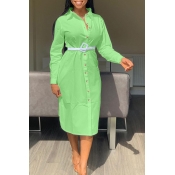 Lovely Sweet Turndown Collar Buttons Design Green 