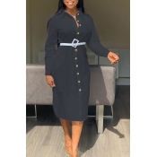 Lovely Sweet Turndown Collar Buttons Design Black 