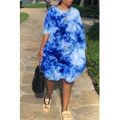Lovely Casual Printed Blue Knee Length Dress