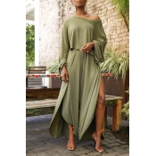 Lovely Casual Side Slit Loose Army Green Two-piece