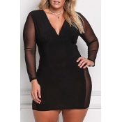 Lovely Casual See-through Black Plus Size Mini Dre